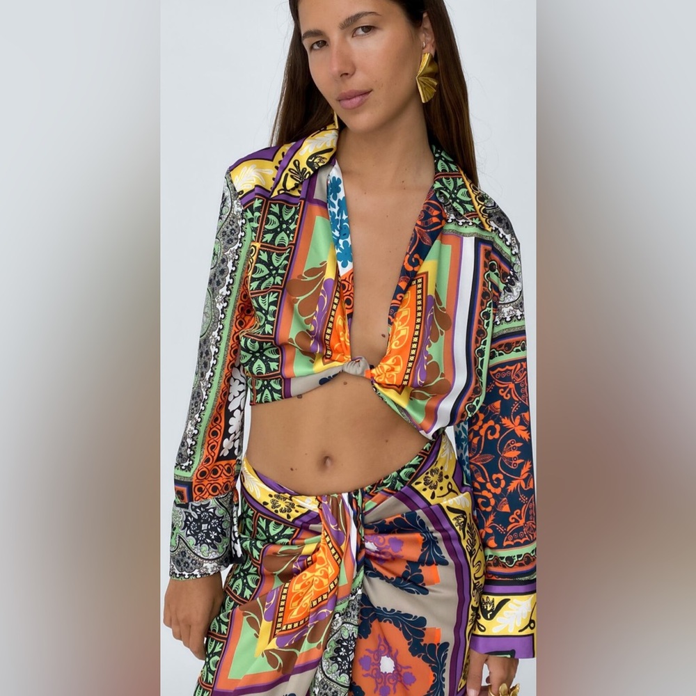 Zara | Printed Cropped Blouse (NWT)
